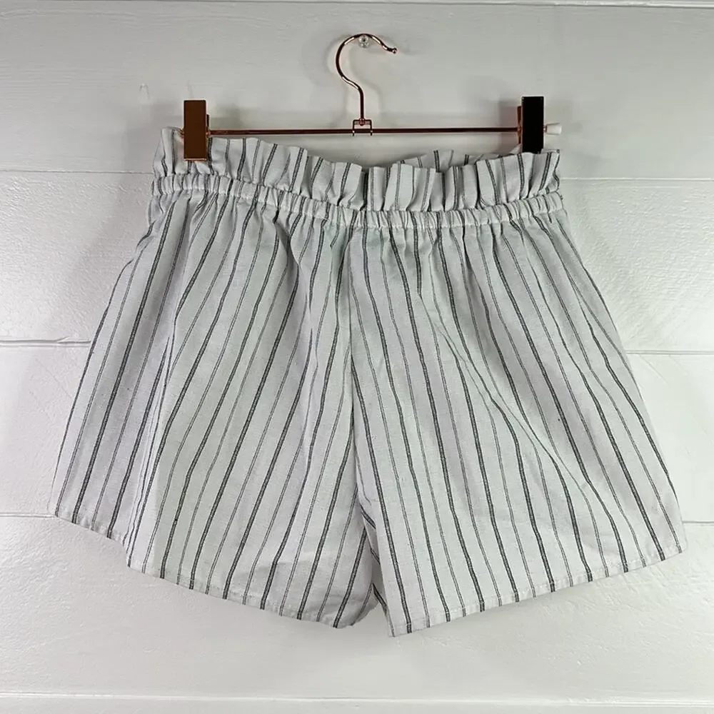 TEA MINTS White Black Striped Linen Elastic Tie Waist Shorts Size‎ Small